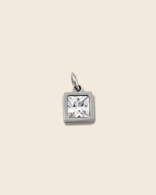 Square diamond silver charm